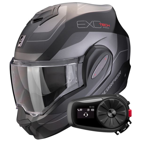 Modular Scorpion Exo Tech Evo Pro Commuta Matt Black Silver + Kit Bluetooth 5S