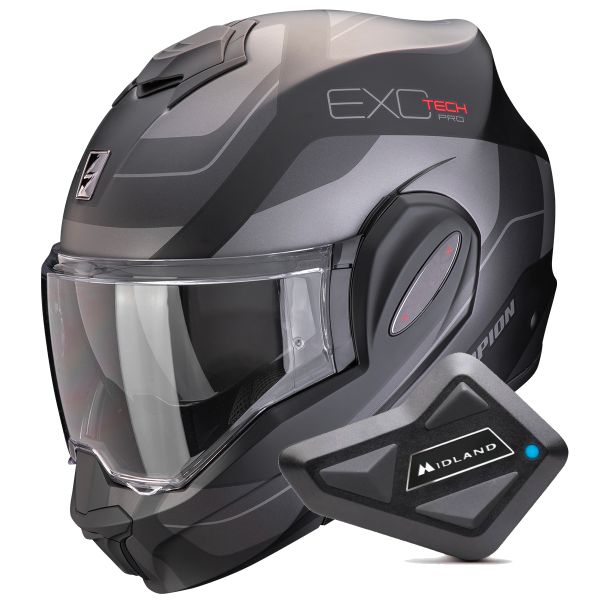 Modular Scorpion Exo Tech Evo Pro Commuta Matt Black Silver + Kit Bluetooth BT Mini