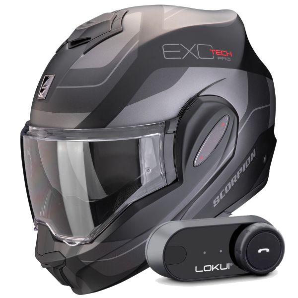 Modular Scorpion Exo Tech Evo Pro Commuta Matt Black Silver + Kit Bluetooth Lokui K30