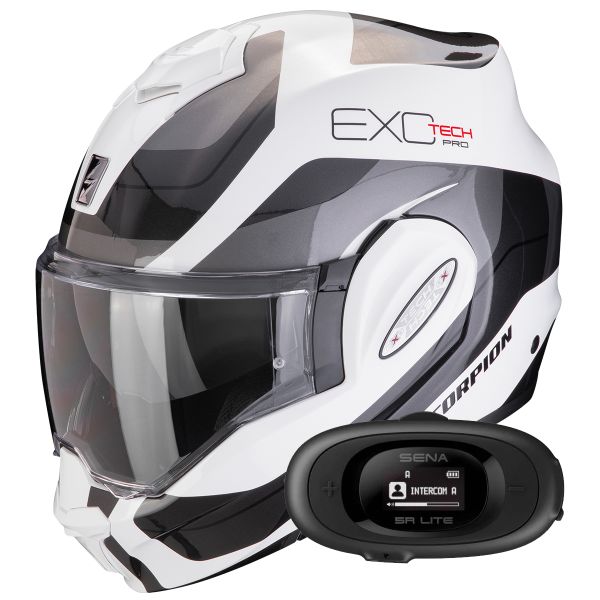 Modular Scorpion Exo Tech Evo Pro Commuta White Silver + Kit bluetooth 5R Lite
