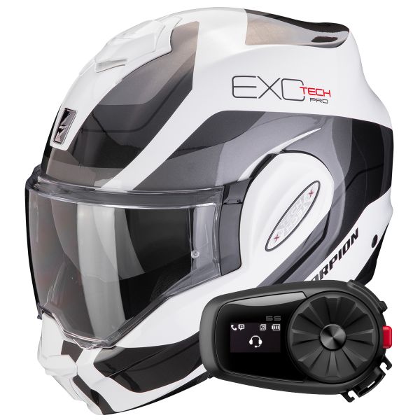 Modular Scorpion Exo Tech Evo Pro Commuta White Silver + Kit Bluetooth 5S