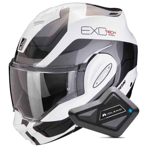Modular Scorpion Exo Tech Evo Pro Commuta White Silver + Kit Bluetooth BT Mini