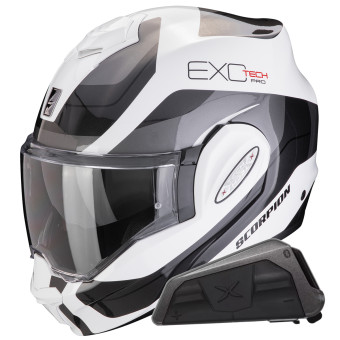 Modular Scorpion Exo Tech Evo Pro Commuta White Silver + Kit bluetooth Exo-Com Link-1