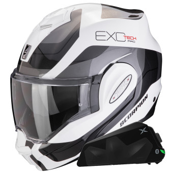 Modular Scorpion Exo Tech Evo Pro Commuta White Silver + Kit bluetooth Exo-Com Link-1C