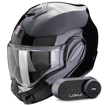Modular Scorpion Exo Tech Evo Pro Solid Black + Kit Bluetooth Lokui K30