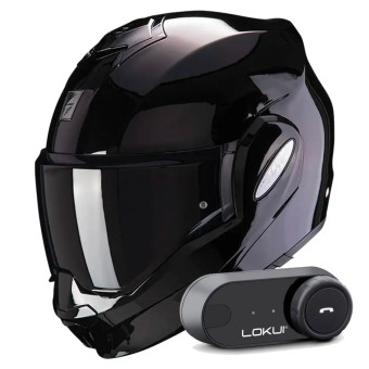 Modular Scorpion Exo Tech Evo Solid Black + Kit Bluetooth Lokui K30