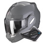 Casque Modular Scorpion Exo Tech Evo Solid Cement Grey + Kit Bluetooth BT Mini