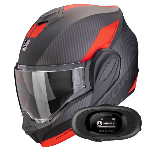 Modular Scorpion Exo Tech Evo Team Matt Black Silver Red + Kit bluetooth 5R Lite Solo