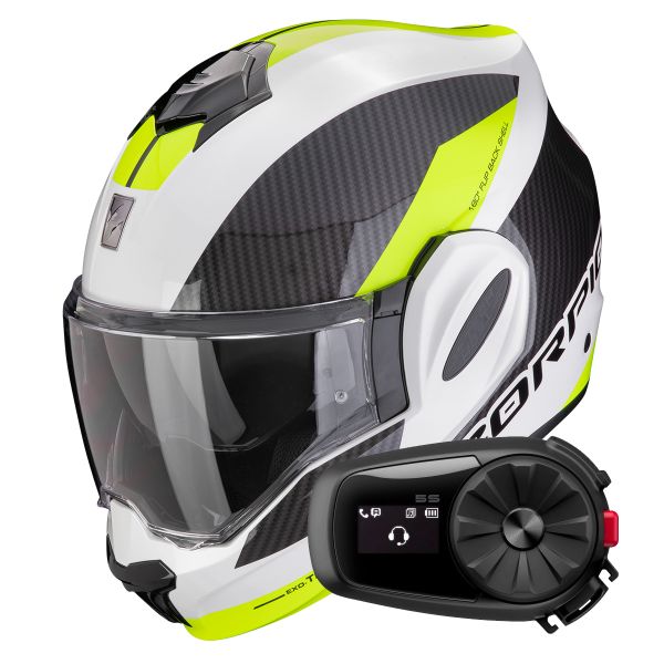 Modular Scorpion Exo Tech Evo Team White Yellow Fluo + Kit Bluetooth 5S Solo