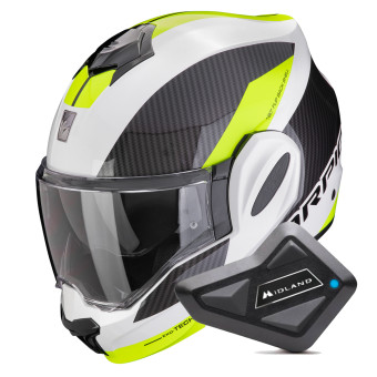 Casque Modular Scorpion Exo Tech Evo Team White Yellow Fluo + Kit Bluetooth BT Mini Casque Modular Scorpion Exo Tech Evo Team White Yellow Fluo + Kit Bluetooth BT Mini