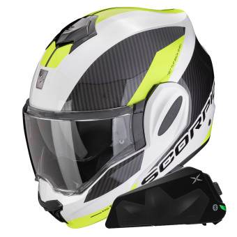 Modular Scorpion Exo Tech Evo Team White Yellow Fluo + Kit bluetooth Exo-Com Link-1C