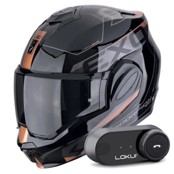 Modular Scorpion Exo Tech Evo Traveller Black Copper + Kit Bluetooth Lokui K30