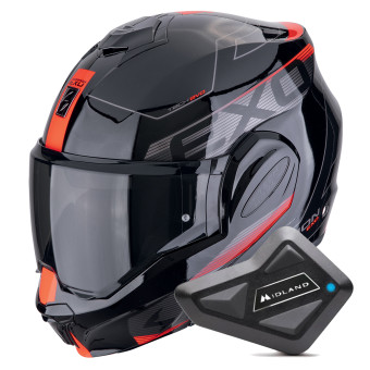 Modular Scorpion Exo Tech Evo Traveller Black Red + Kit Bluetooth BT Mini