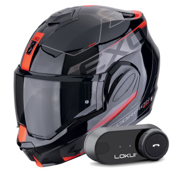 Modular Scorpion Exo Tech Evo Traveller Black Red + Kit Bluetooth Lokui K30