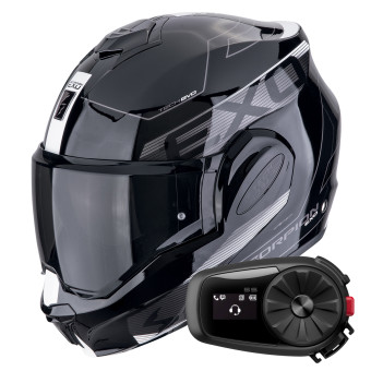 Modular Scorpion Exo Tech Evo Traveller Black White + Kit Bluetooth 5S Solo
