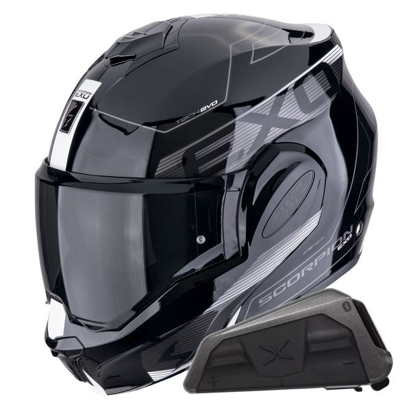 Modular Scorpion Exo Tech Evo Traveller Black White + Kit bluetooth Exo-Com Link-1
