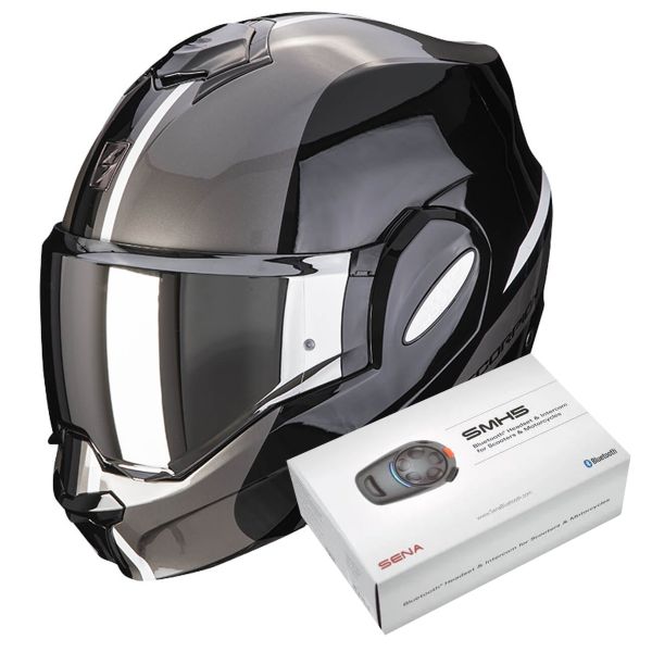 Modular Scorpion Exo Tech Forza Black Silver + Kit Bluetooth SMH5