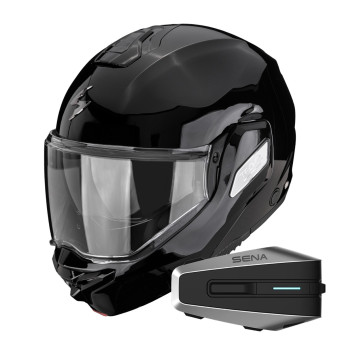 Casque Modular Scorpion Exo-Tech II Solid Black + Kit Bluetooth Vortex HD