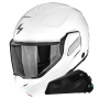 Casque Modular Scorpion Exo-Tech II Solid White + Kit bluetooth Exo-Com Link-1C