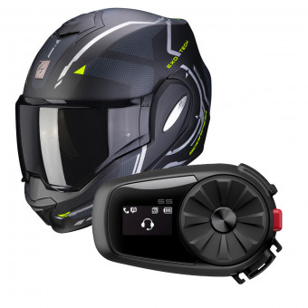 Modular Scorpion Exo Tech Square Matt Black Neon Yellow + Kit Bluetooth Sena 5S
