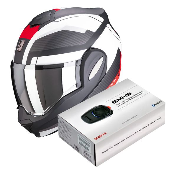Modular Scorpion Exo Tech Trap Matt Black Red White + Kit Bluetooth Sena SMH5