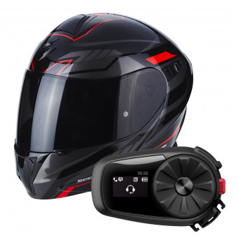Modular Scorpion Exo 920 Shuttle Black Silver Red + Kit Bluetooth Sena 5S Solo