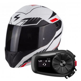 Modular Scorpion Exo 920 Shuttle Matt White Black + Kit Bluetooth Sena 5S Solo