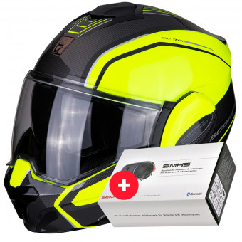 Modular Scorpion Exo Tech Time-Off Amarillo Neon Plata + Kit Bluetooth Sena SMH5