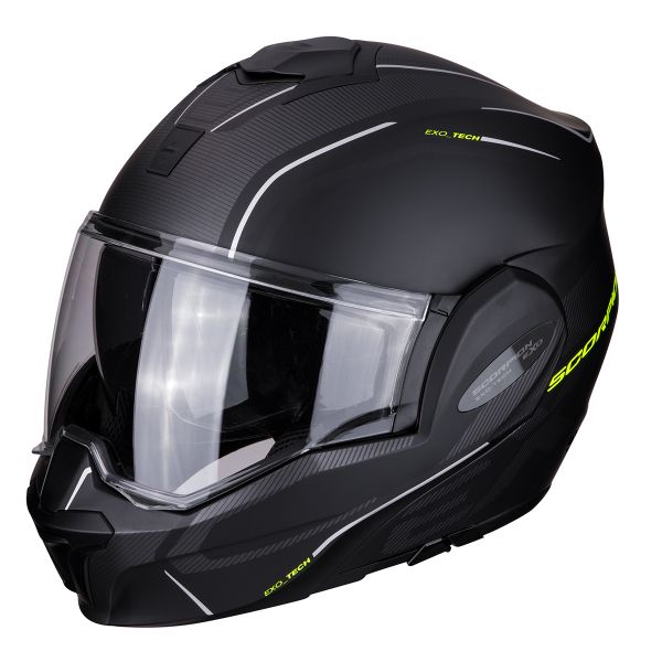 Scorpion Exo Tech Time-Off Negro Mate Amarillo Neon + Kit Bluetooth Sena SMH5