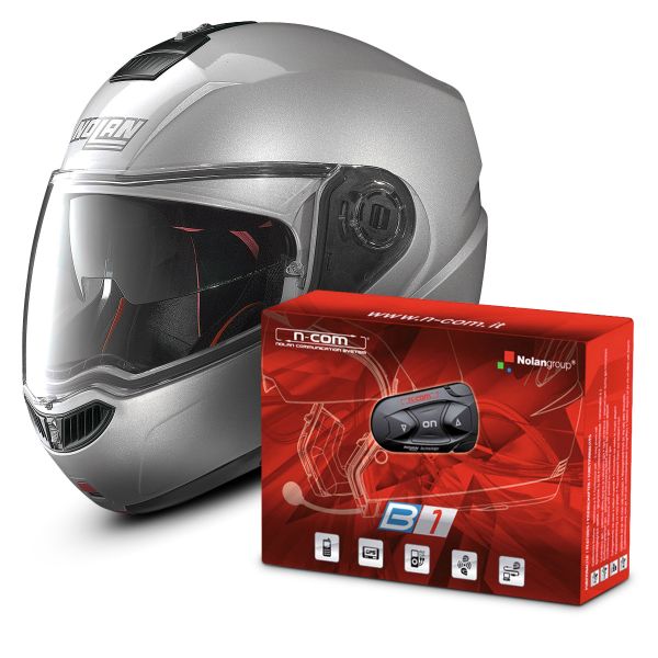 Modular Nolan N104 Absolute Special N-Com Salt Silver 11 + B1 Bluetooth Kit