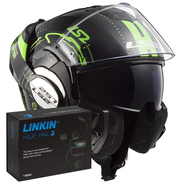Modular LS2 Valiant Nucleus Black Glow Green FF399 + Linkin Ride Pal III