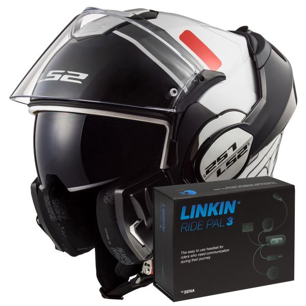 Modular LS2 Valiant Prox White Red FF399 + Linkin Ride Pal III