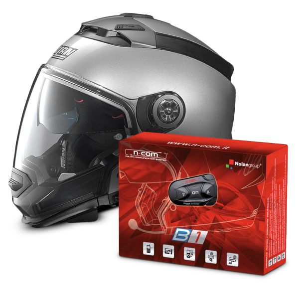 Convertible Nolan N44 Evo Classic N-Com Platinum Silver 1 + B1 Bluetooth Kit