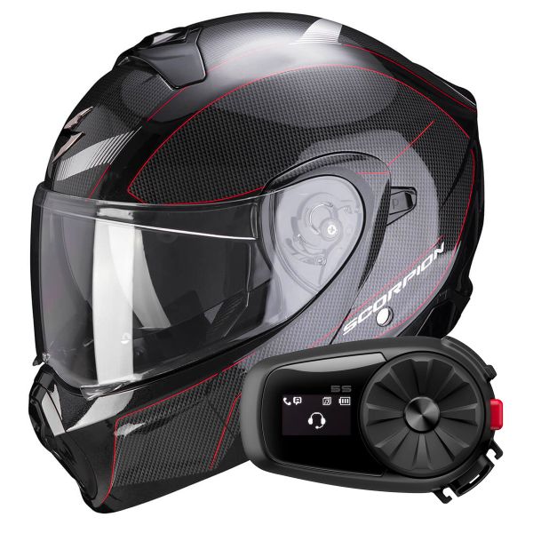Convertible Scorpion Exo 930 Cielo Pearl Black Red + Kit Bluetooth 5S