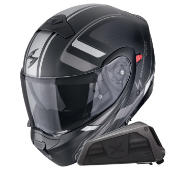 Convertible Scorpion Exo 930 Evo Ardens Negro Mate Plata + Kit Bluetooth Exo-Com Link-1
