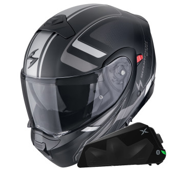Convertible Scorpion Exo 930 Evo Ardens Negro Mate Plata + Kit Bluetooth Exo-Com Link-1C