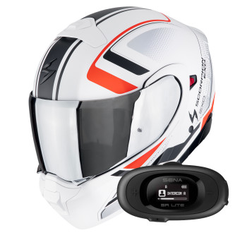 Convertible Scorpion Exo 930 Evo Ardens Matt White Black Red + Kit bluetooth 5R Lite