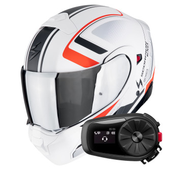 Convertible Scorpion Exo 930 Evo Ardens Matt White Black Red + Kit Bluetooth 5S Solo