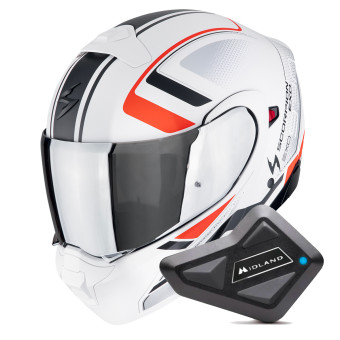 Convertible Scorpion Exo 930 Evo Ardens Matt White Black Red + Kit Bluetooth BT Mini
