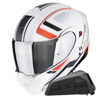 Convertible Scorpion Exo 930 Evo Ardens Blanco Mate Negro Rojo + Kit Bluetooth Exo-Com Link-1