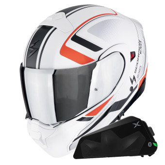 Convertible Scorpion Exo 930 Evo Ardens Blanco Mate Negro Rojo + Kit Bluetooth Exo-Com Link-1