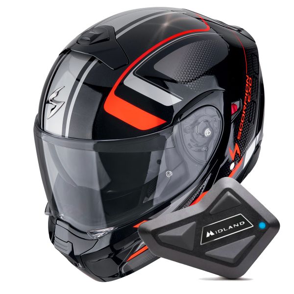 Convertible Scorpion Exo 930 Evo Ardens Metal Black Red + Kit Bluetooth BT Mini