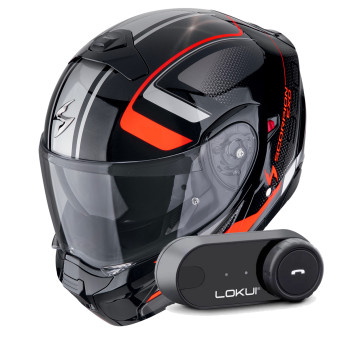 Convertible Scorpion Exo 930 Evo Ardens Metal Black Red + Kit Bluetooth Lokui K30