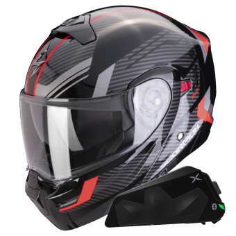 Convertible Scorpion Exo 930 Evo Sikon Negro Plata Rojo + Kit Bluetooth Exo-Com Link-1C
