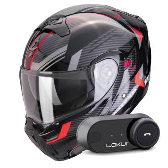 Convertible Scorpion Exo 930 Evo Sikon Black Silver Red + Kit Bluetooth Lokui K30