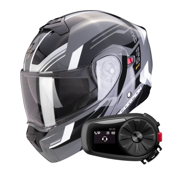 Convertible Scorpion Exo 930 Evo Sikon Grey Black White + Kit Bluetooth 5S Solo