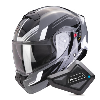 Convertible Scorpion Exo 930 Evo Sikon Grey Black White + Kit Bluetooth BT Mini