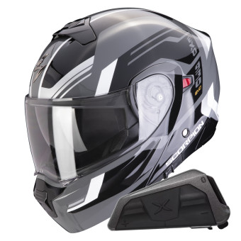 Convertible Scorpion Exo 930 Evo Sikon Gris Negro Blanco + Kit Bluetooth Exo-Com Link-1