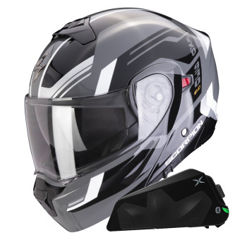 Convertible Scorpion Exo 930 Evo Sikon Grey Black White + Kit bluetooth Exo-Com Link-1C