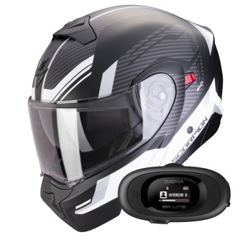 Convertible Scorpion Exo 930 Evo Sikon Matt Black White + Kit bluetooth 5R Lite